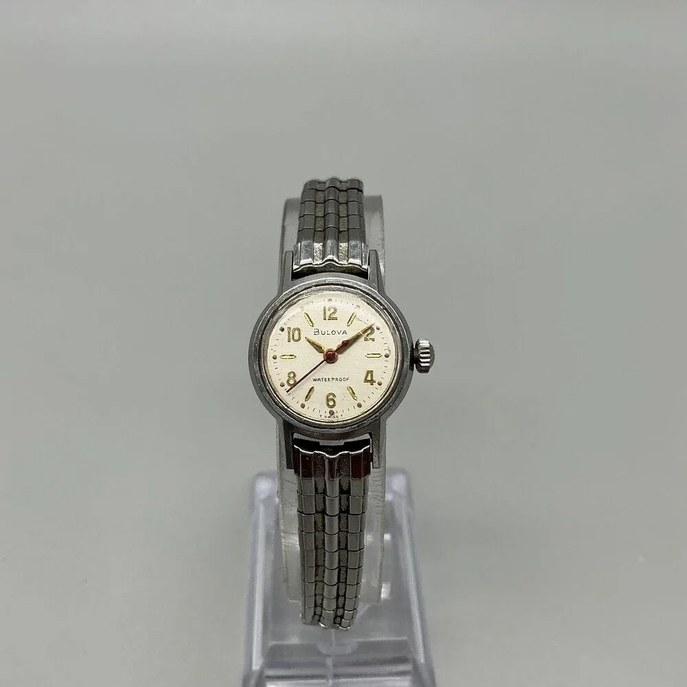 Vintage Bulova 1965 Womens Watch 20mm Silver Tone Swiss Expansion Manual Wind
